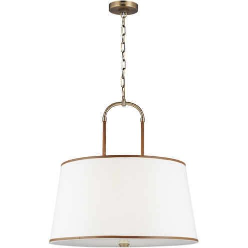 Katie 4 Light 26 inch Time Worn Brass / Saddle Leather Pendant Ceiling Light