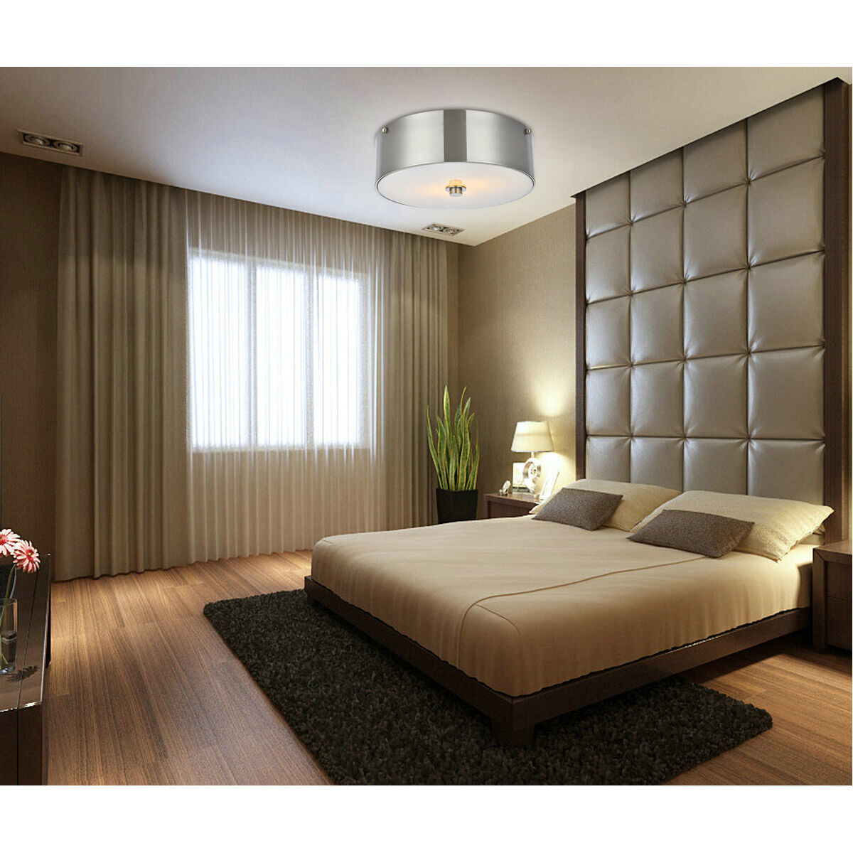 Hazen 2 Light 12 inch Burnished Nickel and White Flush Mount Ceiling Light