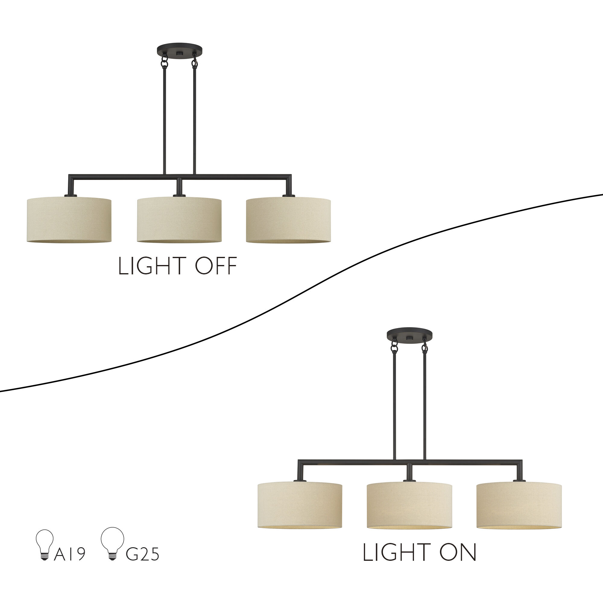 Bellingham 3 Light 51 inch Bronze Linear Chandelier Ceiling Light, Extra Large