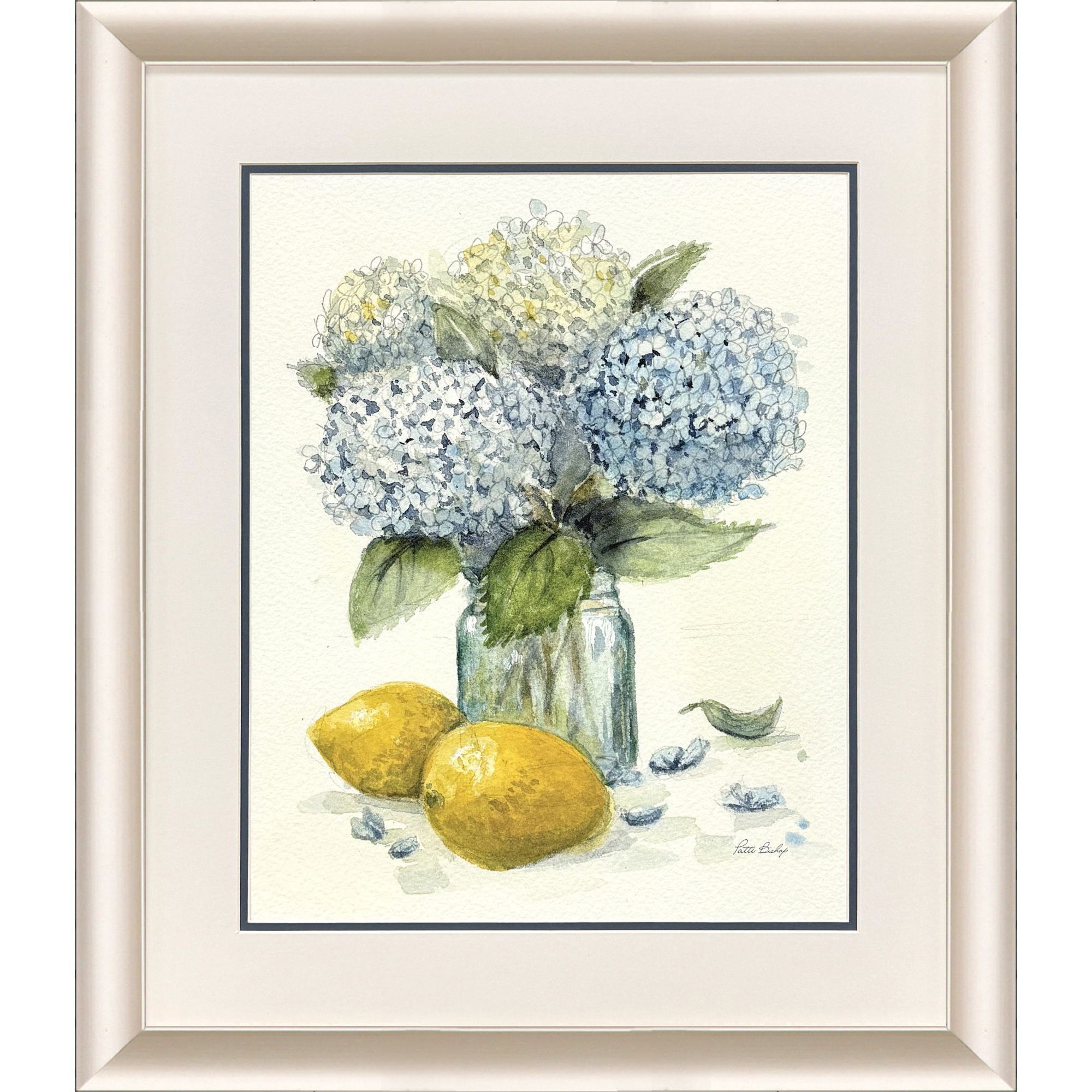 Hydrangea Lemons Blue and Yellow and White and Multi Framed Art, Propac
