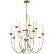 Neville 12 Light 34 inch Natural Brass with Bleached White Wood and Off White Chandelier Ceiling Light