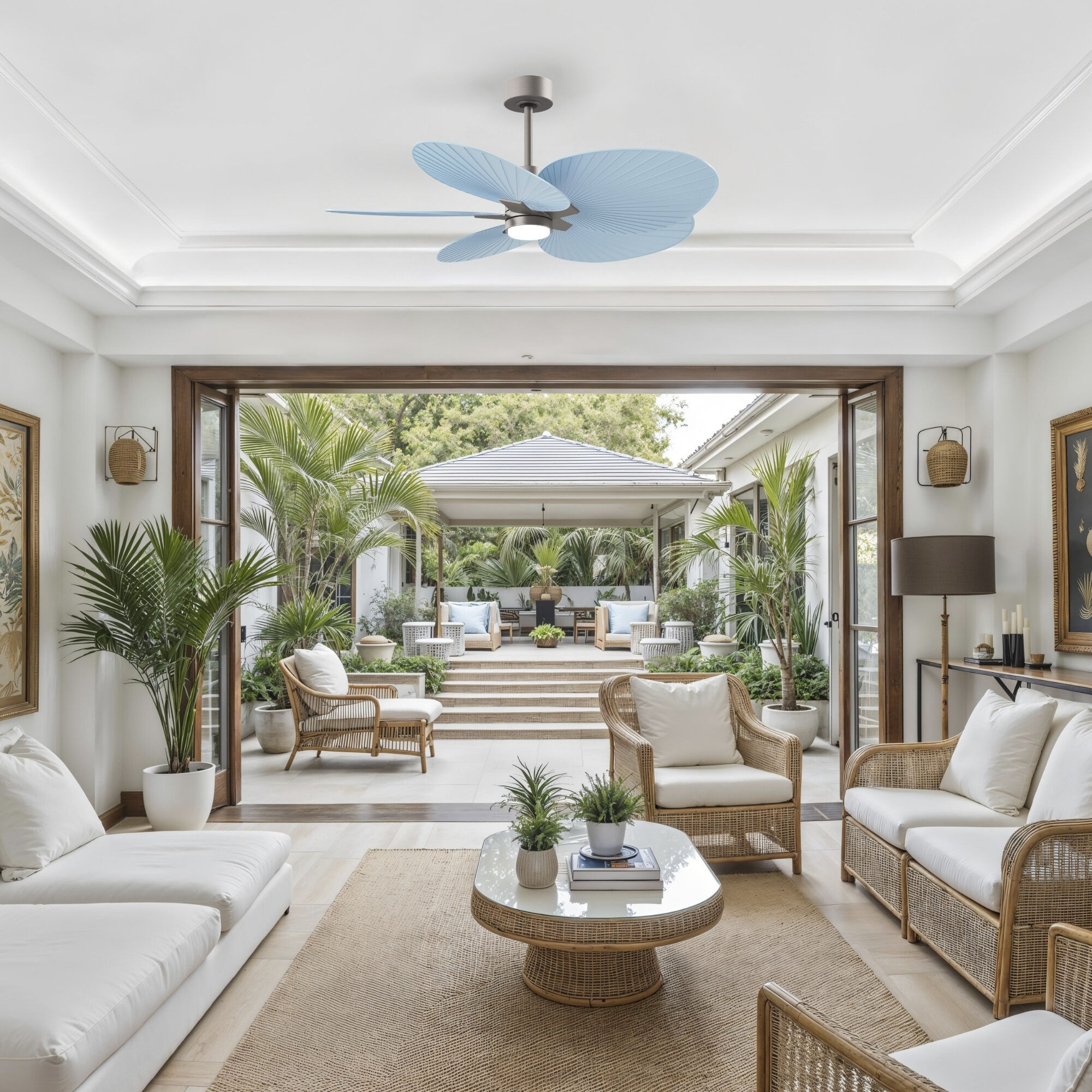 Atlas Alessandra Tropical - LK 48 inch Brushed Nickel with Light Blue Blades Ceiling Fan