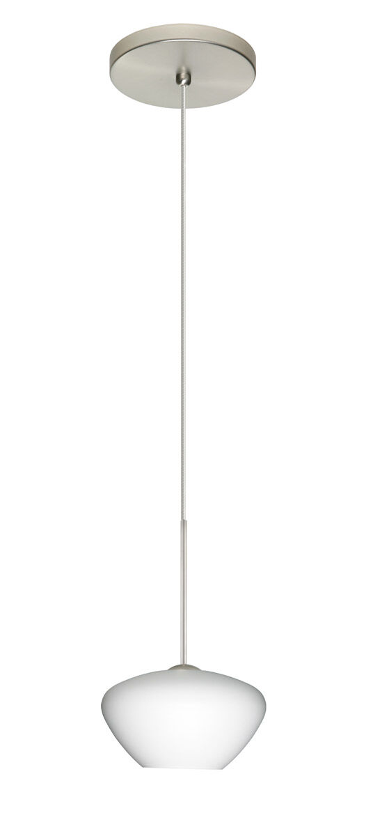 Peri 1 Light Satin Nickel Pendant Ceiling Light in Opal Matte Glass, Halogen