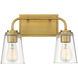 Transitional 2 Light 15 inch Natural Brass Bathroom Vanity Light Wall Light