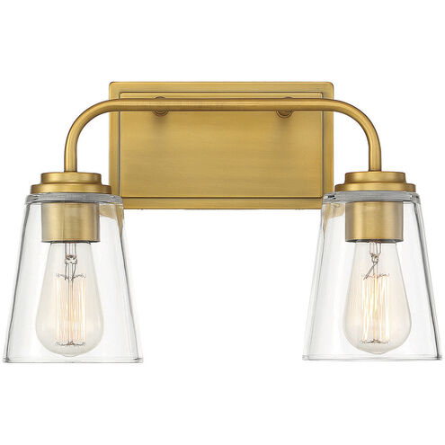 Transitional 2 Light 15 inch Natural Brass Bathroom Vanity Light Wall Light