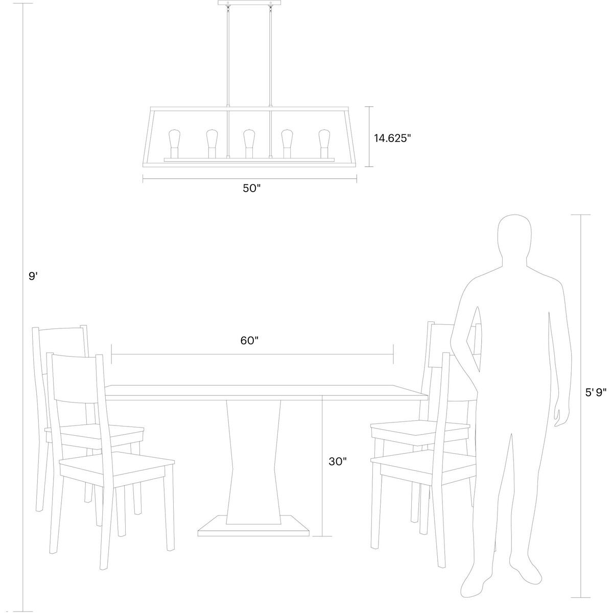 Sean Lavin Gannet 5 Light 50 inch Weathered Oak Wood / Antique Forged Iron Linear Chandelier Ceiling Light