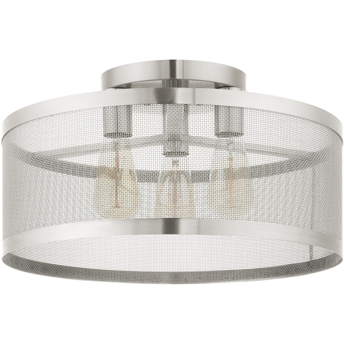 Industro 3 Light 18 inch Brushed Nickel Semi Flush Ceiling Light
