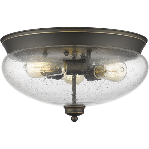 Amon 3 Light 15 inch Olde Bronze Flush Mount Ceiling Light in Clear Seedy Glass, 5.1