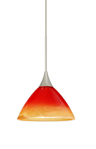 Domi 1 Light Satin Nickel Pendant Ceiling Light in Solare Glass, Halogen