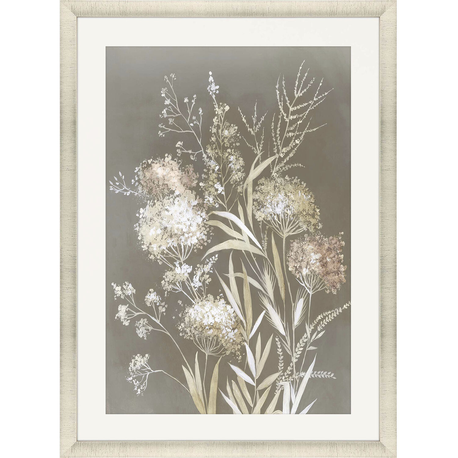 Delicate Bunch Beige and Gray and Neutral and White Framed Art
