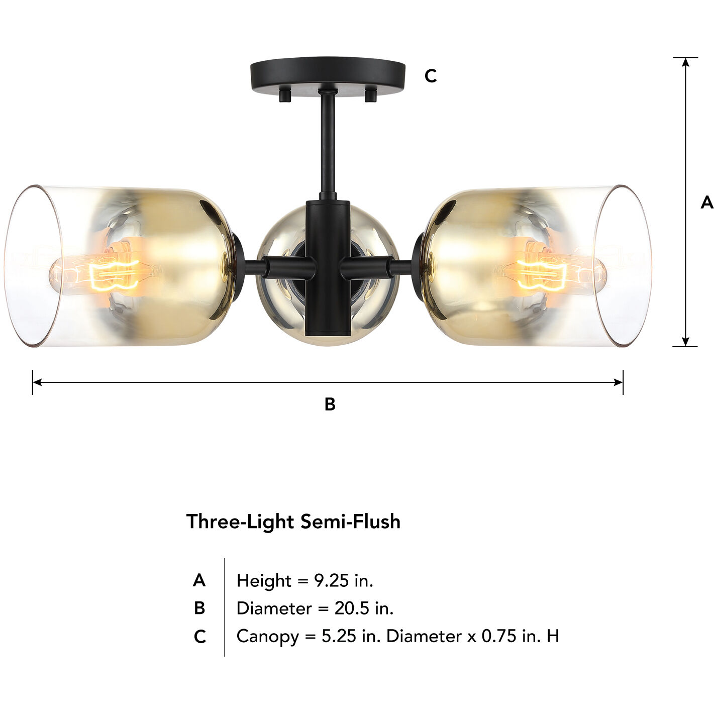 Gatsby 3 Light 20.5 inch Matte Black Semi Flush Mount Ceiling Light