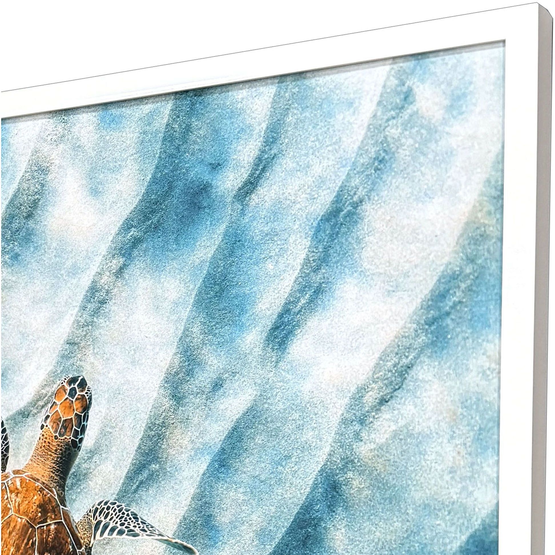 Sandbar Sea Turtle Blue and Brown and Turquoise and Teal Framed Art