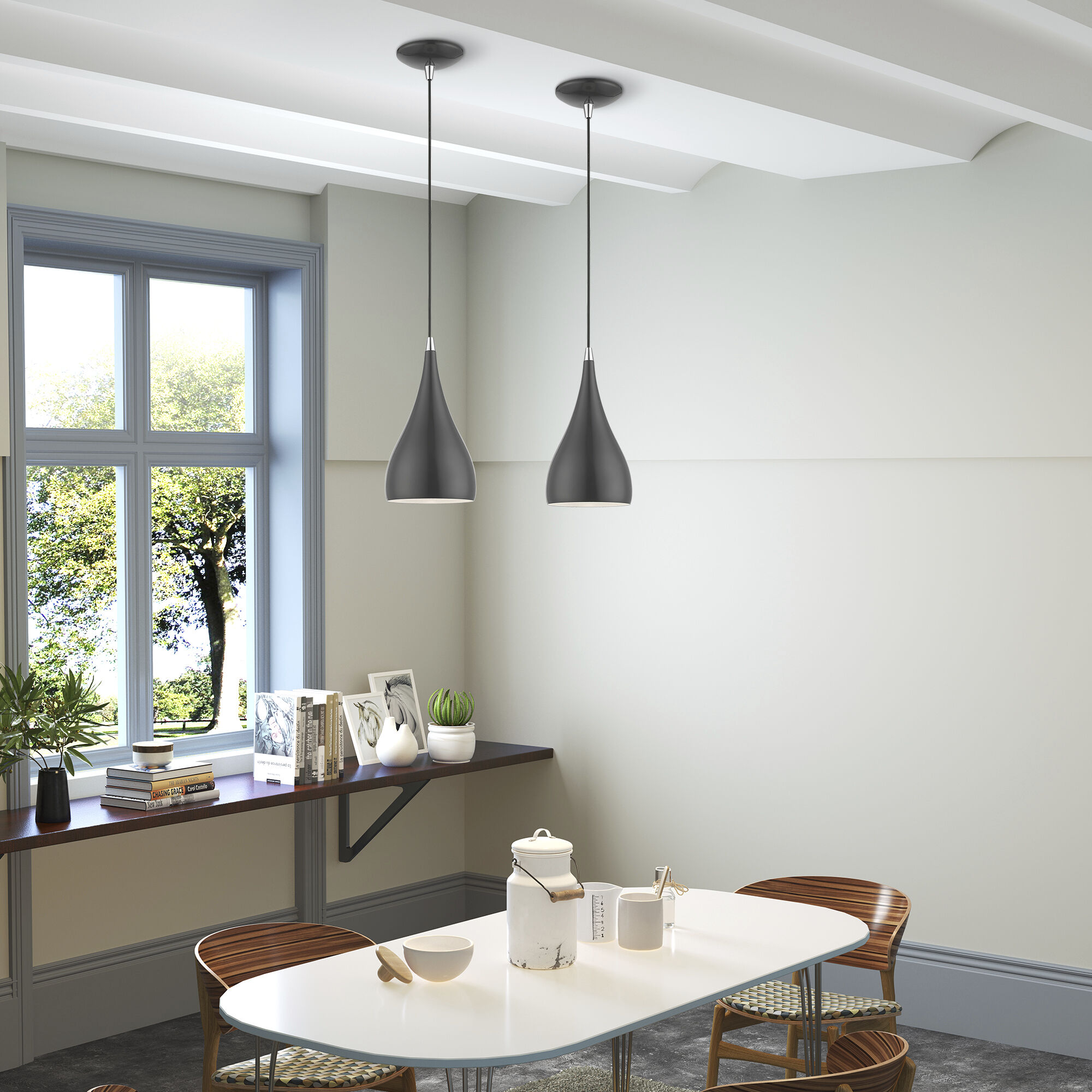 Amador 1 Light 6.25 inch Shiny Dark Gray with Polished Chrome Accents Mini Pendant Ceiling Light