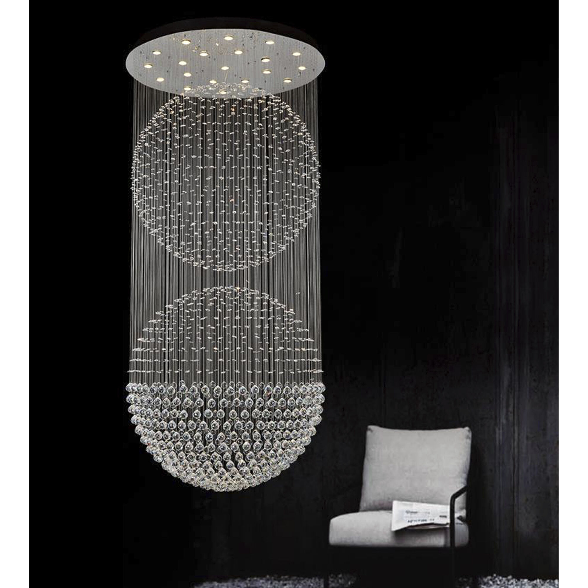 Double Sphere 21 Light 47 inch Chrome Flush Mount Ceiling Light