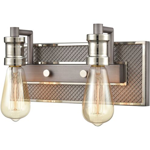 Gridiron 2 Light 13 inch Weathered Zinc with Polished Nickel Vanity Light Wall Light
