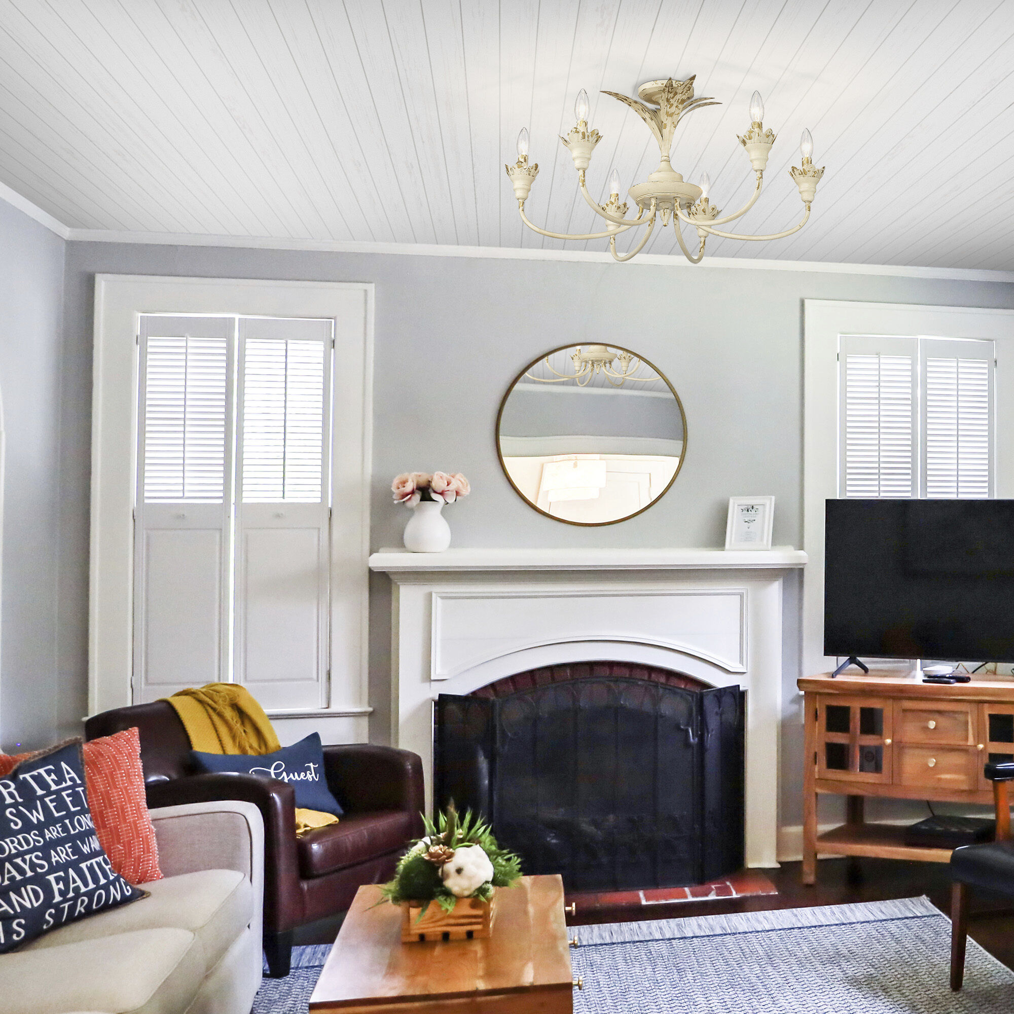 Lillianne 6 Light 28.5 inch Antique Ivory Semi-Flush Mount Ceiling Light