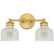 Transitional 2 Light 16 inch Natural Brass Bathroom Vanity Light Wall Light