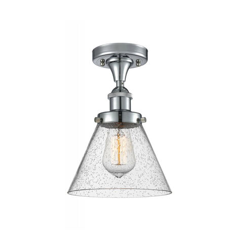 Ballston Large Cone 1 Light 8 inch Polished Chrome Semi-Flush Mount Ceiling Light in Seedy Glass, Ballston