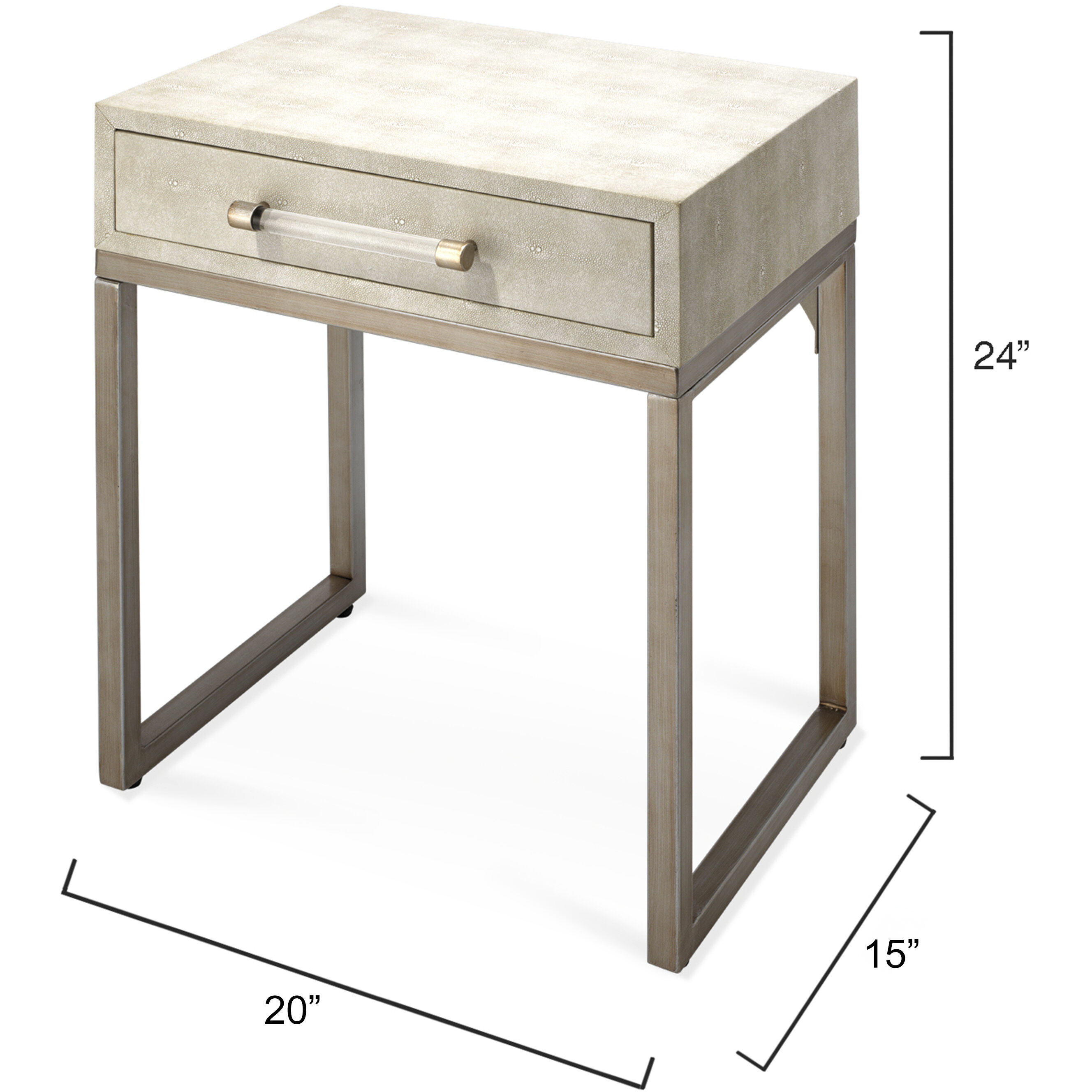 Kain 24 X 20 inch Ivory Faux Shagreen and Antique Brass Metal Side Table