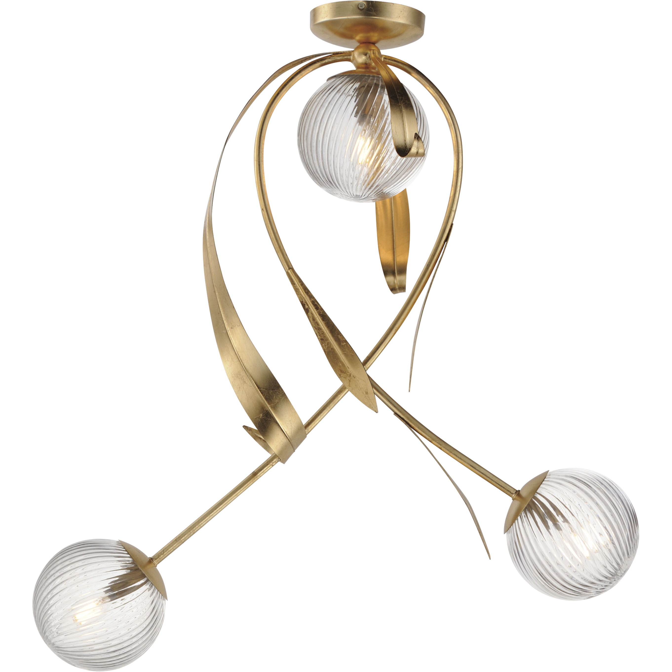 Firenze 3 Light 28.25 inch Gold Leaf Semi-Flush Mount Ceiling Light in Clear Ribbed