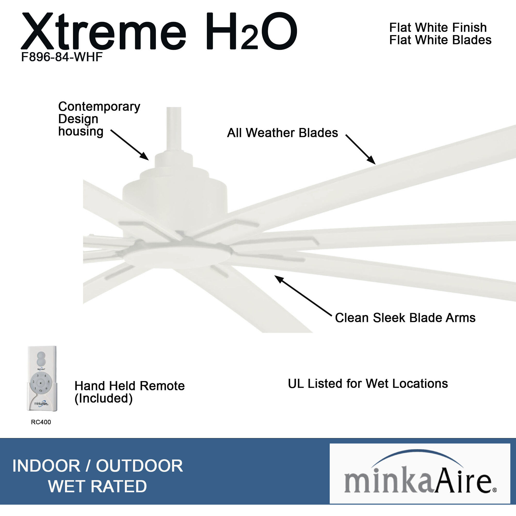 Xtreme H2O 84 inch Flat White Outdoor Ceiling Fan