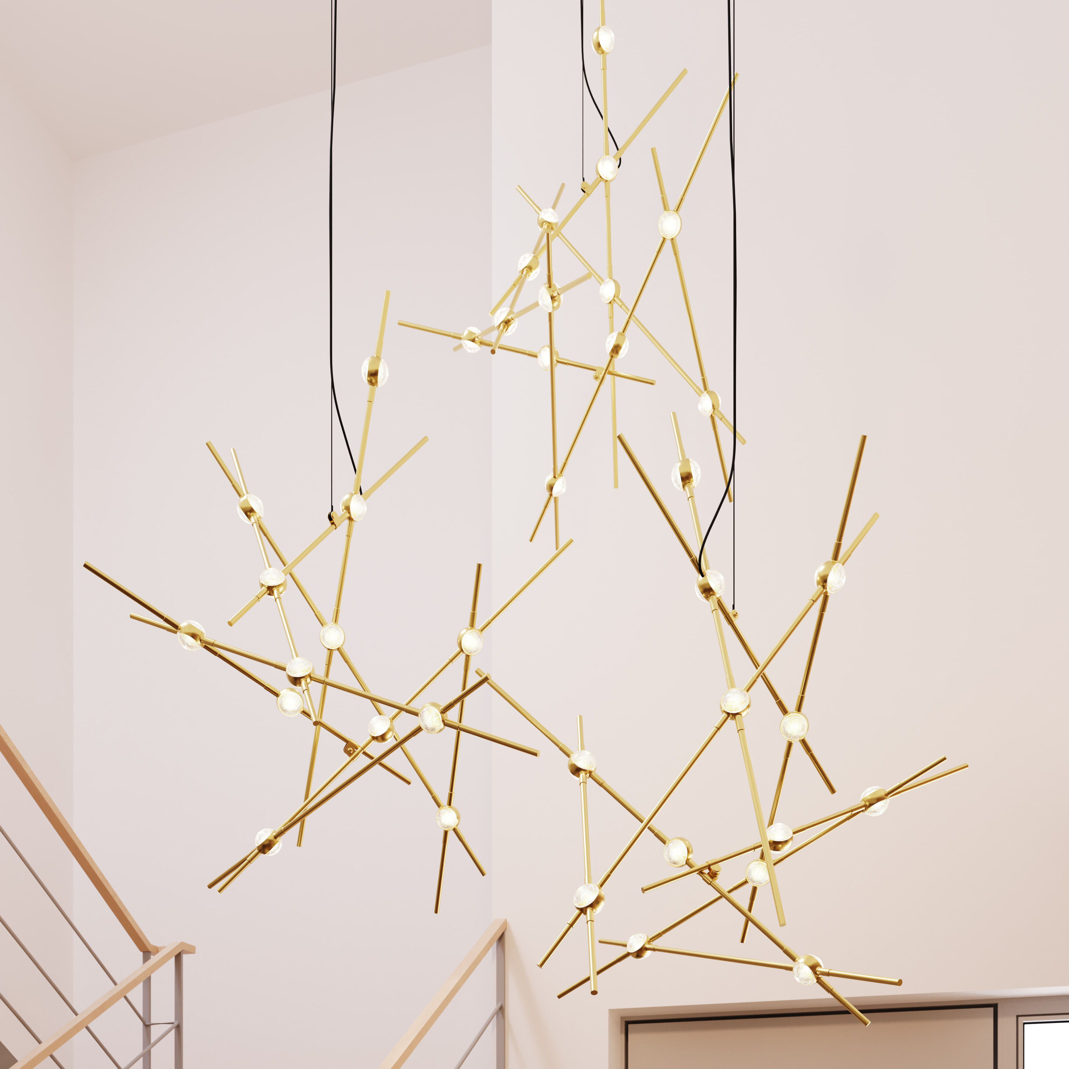 Constellation Aquila Minor LED 25.75 inch Satin Brass Chandelier Ceiling Light in 3000K, Clear Faceted Acrylic, 10 FT. Cord