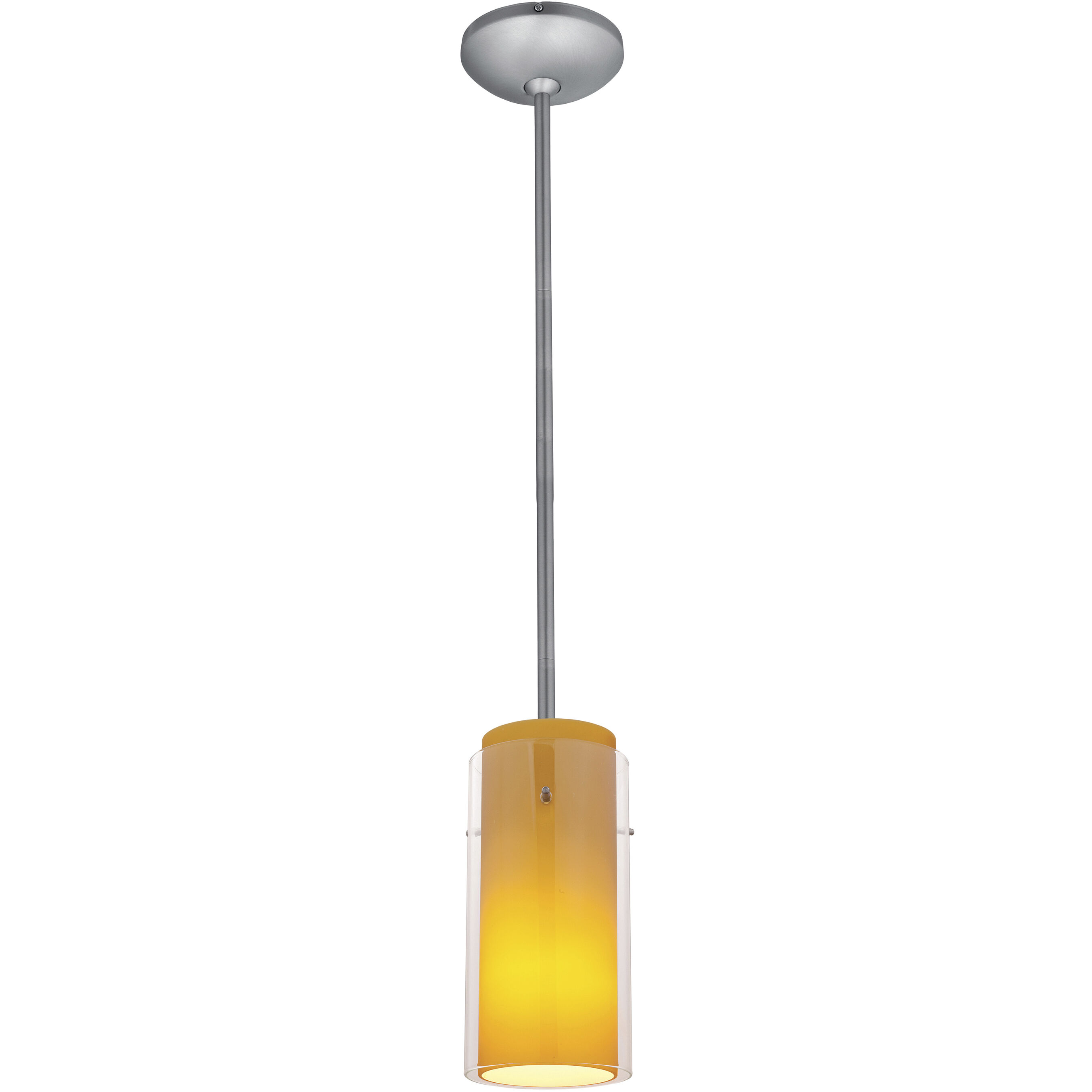 Glassn Glass Cylinder 1 Light 4.75 inch Brushed Steel Pendant Ceiling Light in Clear Outer Amber Inner