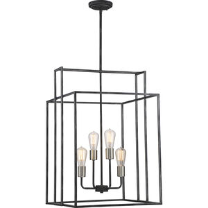 Lake 4 Light 19 inch Iron Black and Brushed Nickel Accents Pendant Ceiling Light, Square