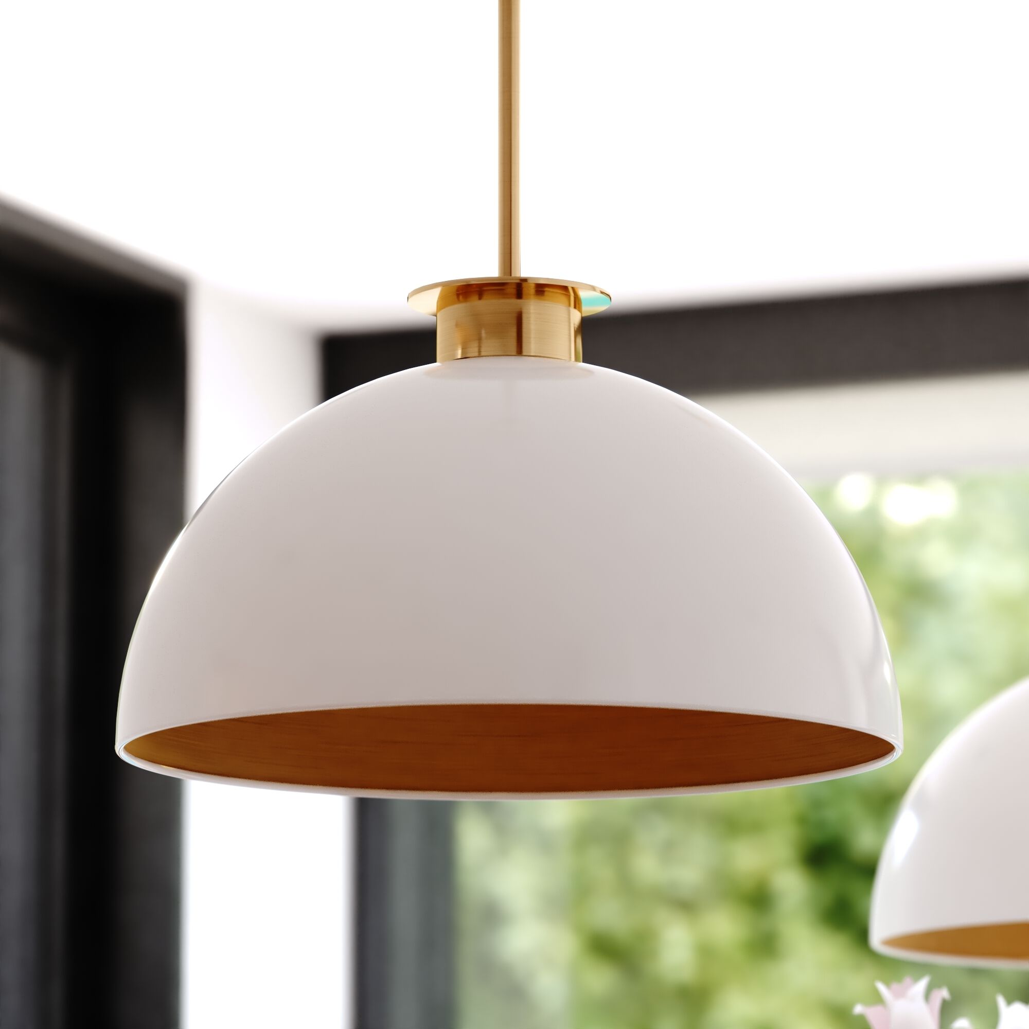 Devon LED 15.75 inch Glossy White and Satin Brass Pendant Ceiling Light