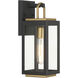 Fenmark 1 Light 13.25 inch Dark Matte Black and Legacy Brass Outdoor Wall Lantern