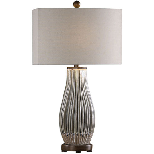 Katerini 30 inch 100.00 watt Crackled Mushroom Gray with Rustic Bronze Table lamps Portable Light, Set of 2