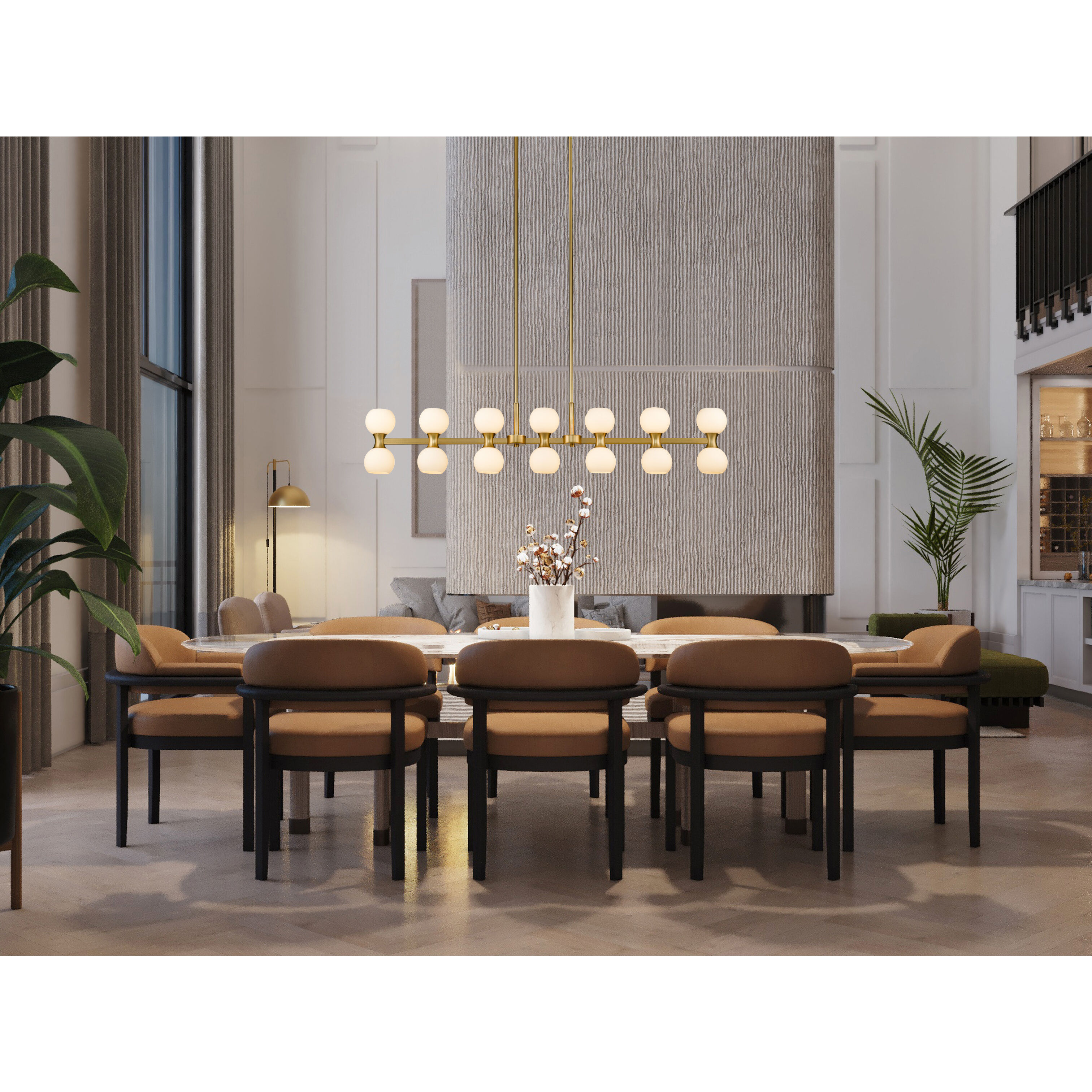 Artemis 14 Light 60 inch Modern Gold Linear Chandelier Ceiling Light