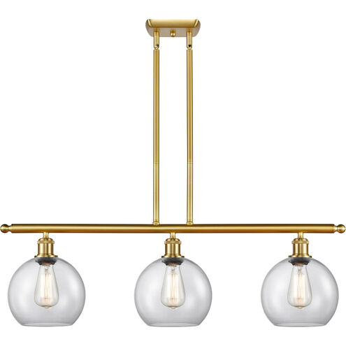 Ballston Athens 3 Light 36 inch Satin Gold Island Light Ceiling Light in Clear Glass, Ballston