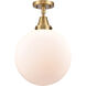 Beacon 1 Light 12 inch Brushed Brass Flush Mount Ceiling Light in Matte White Glass