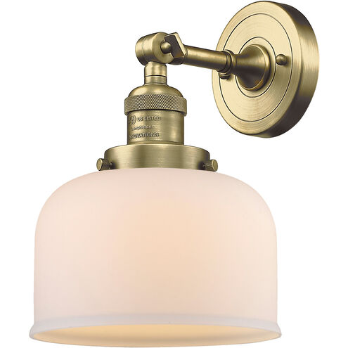 Franklin Restoration Large Bell LED 8 inch Antique Brass Sconce Wall Light in Matte White Glass, Franklin Restoration
