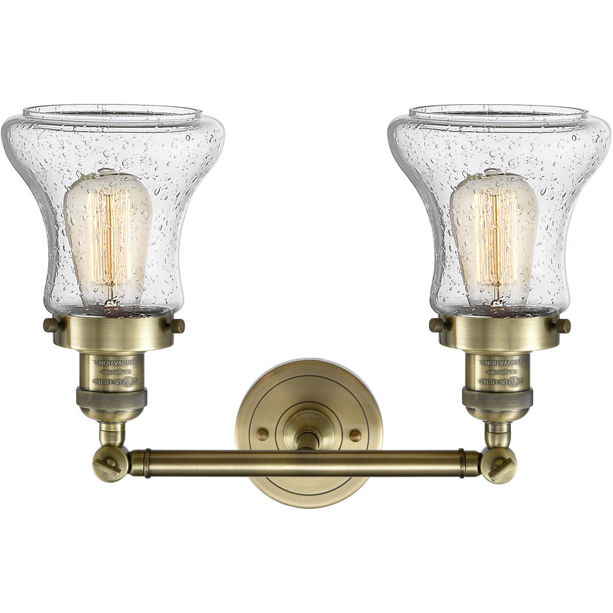 Franklin Restoration Bellmont 2 Light 17 inch Antique Brass Bath Vanity Light Wall Light in Incandescent, Seedy Glass, Franklin Restoration
