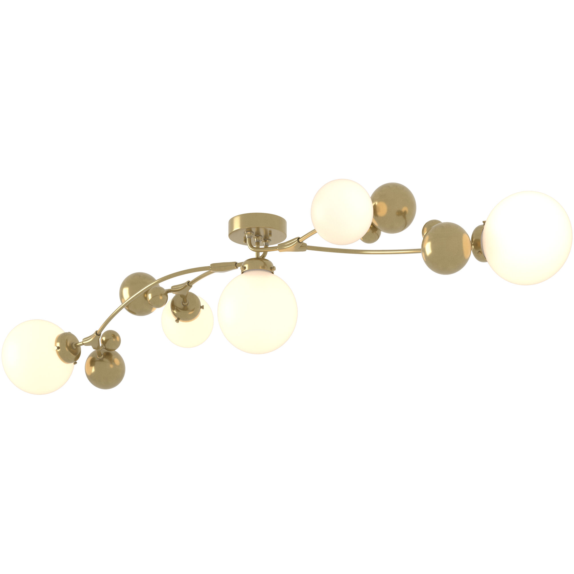 Sprig 5 Light 61.7 inch Modern Brass Semi-Flush Ceiling Light in Opal