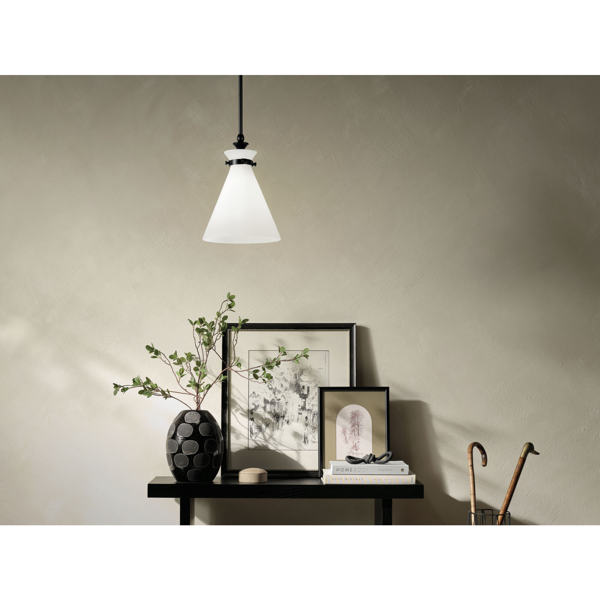 Laria 1 Light Black Pendant Ceiling Light in Opal