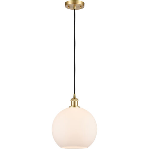 Ballston Large Athens LED 10 inch Satin Gold Mini Pendant Ceiling Light in Matte White Glass, Black Textured, Ballston