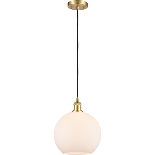 Ballston Large Athens LED 10 inch Satin Gold Mini Pendant Ceiling Light in Matte White Glass, Ballston