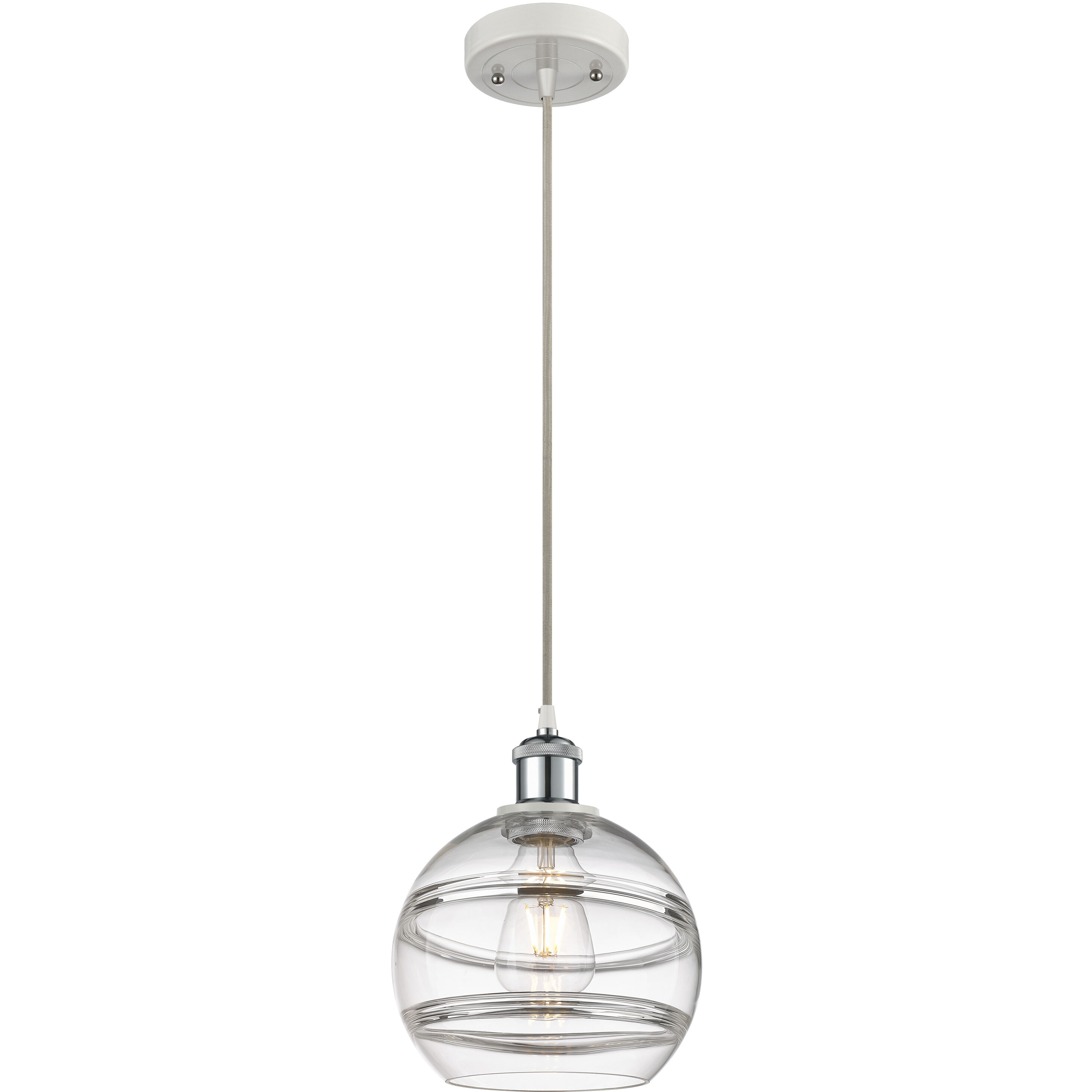 Ballston Rochester 1 Light 8 inch White Polished Chrome Cord Hung Mini Pendant Ceiling Light