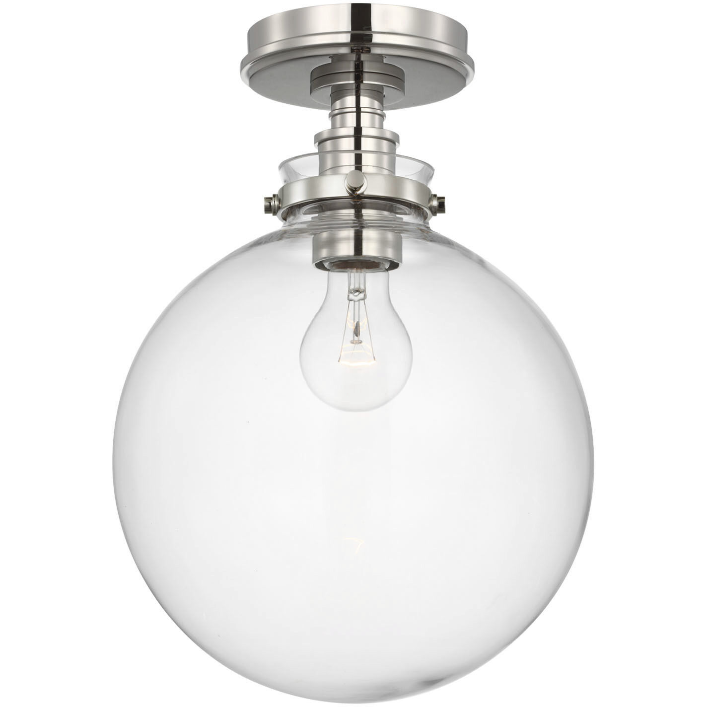 Chapman & Myers Parkington LED 10 inch Polished Nickel Globe Flush Mount Ceiling Light in Clear Glass