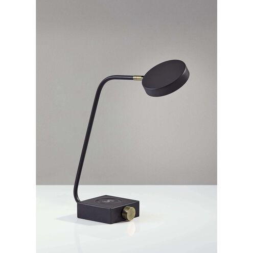 Conrad 16 inch 7.00 watt Matte Black with Antique Brass Accents Desk Lamp Portable Light, with AdessoCharge Wireless Charging Pad and USB Port