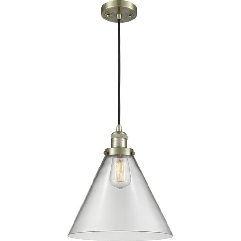 Franklin Restoration Cone 1 Light 12 inch Antique Brass Mini Pendant Ceiling Light in Incandescent, Clear, Franklin Restoration