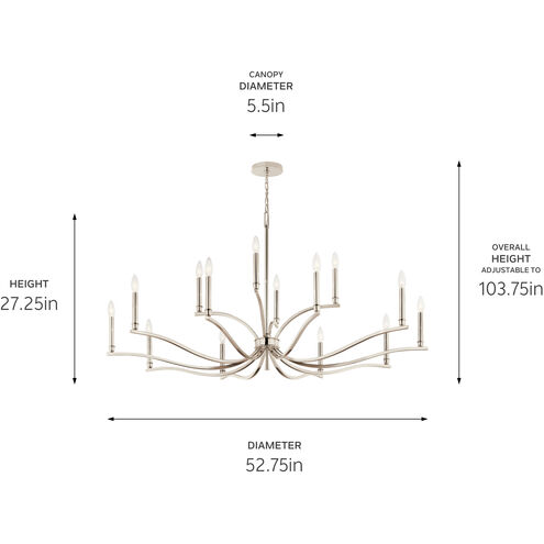 Malene 14 Light Polished Nickel Chandelier Ceiling Light, 2 Tier Large