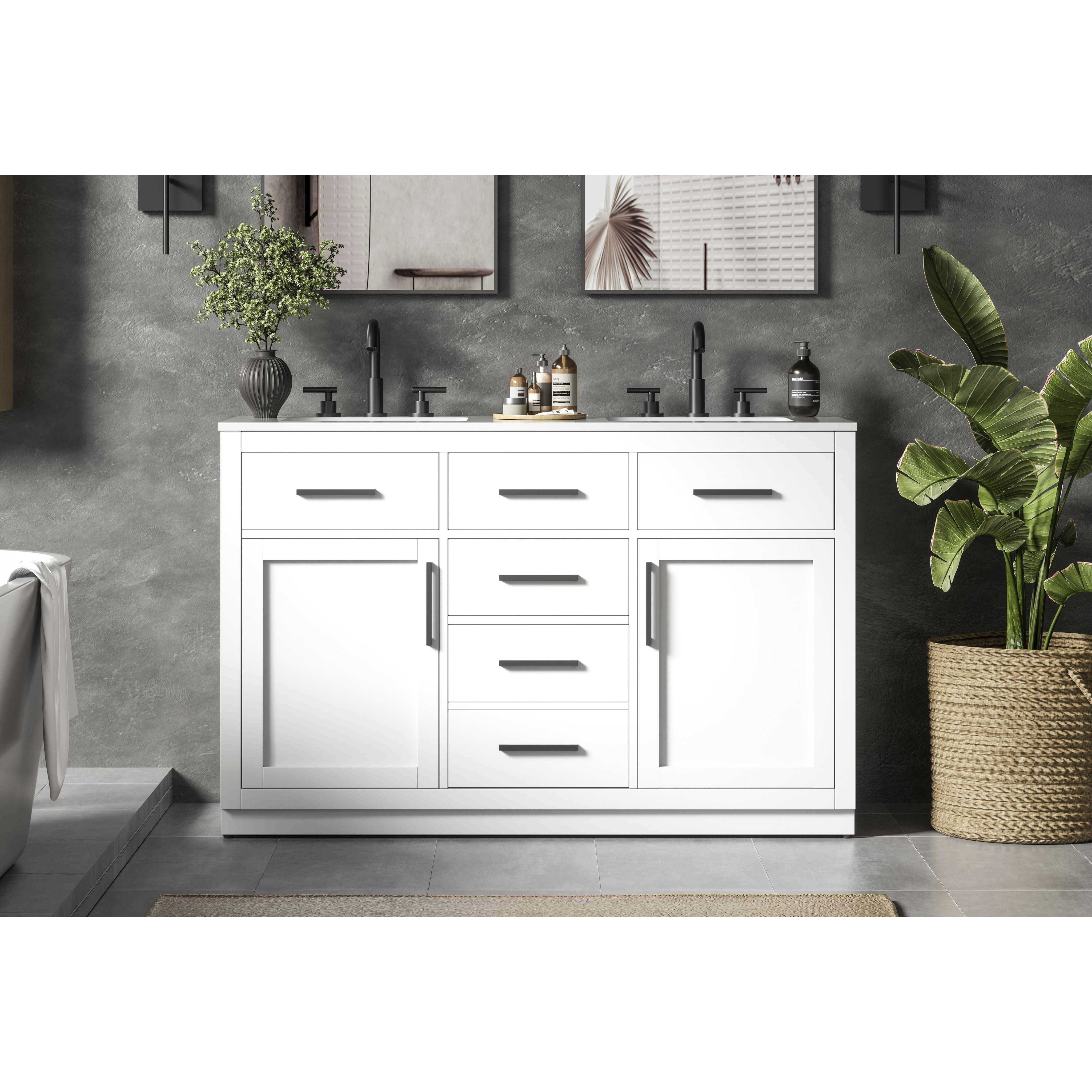 Alden 54 X 35 inch White Bathroom Vanity Cabinet