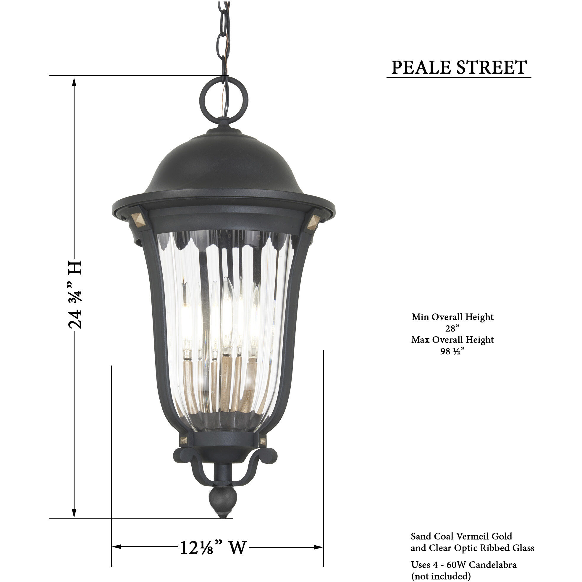 Peale Street 4 Light 12 inch Sand Coal And Vermeil Gold Outdoor Hanging Light, Great Outdoors