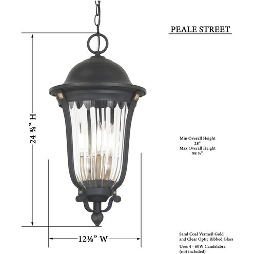 Peale Street 4 Light 12 inch Sand Coal And Vermeil Gold Outdoor Hanging Light, Great Outdoors