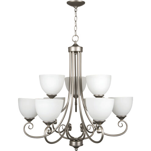 Raleigh 9 Light 31 inch Satin Nickel Chandelier Ceiling Light in White Frosted Glass, Jeremiah