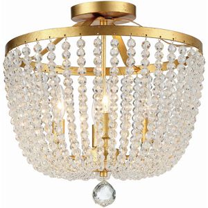 Rylee 4 Light 16.5 inch Antique Gold Semi Flush Ceiling Light in Hand Cut Crystal